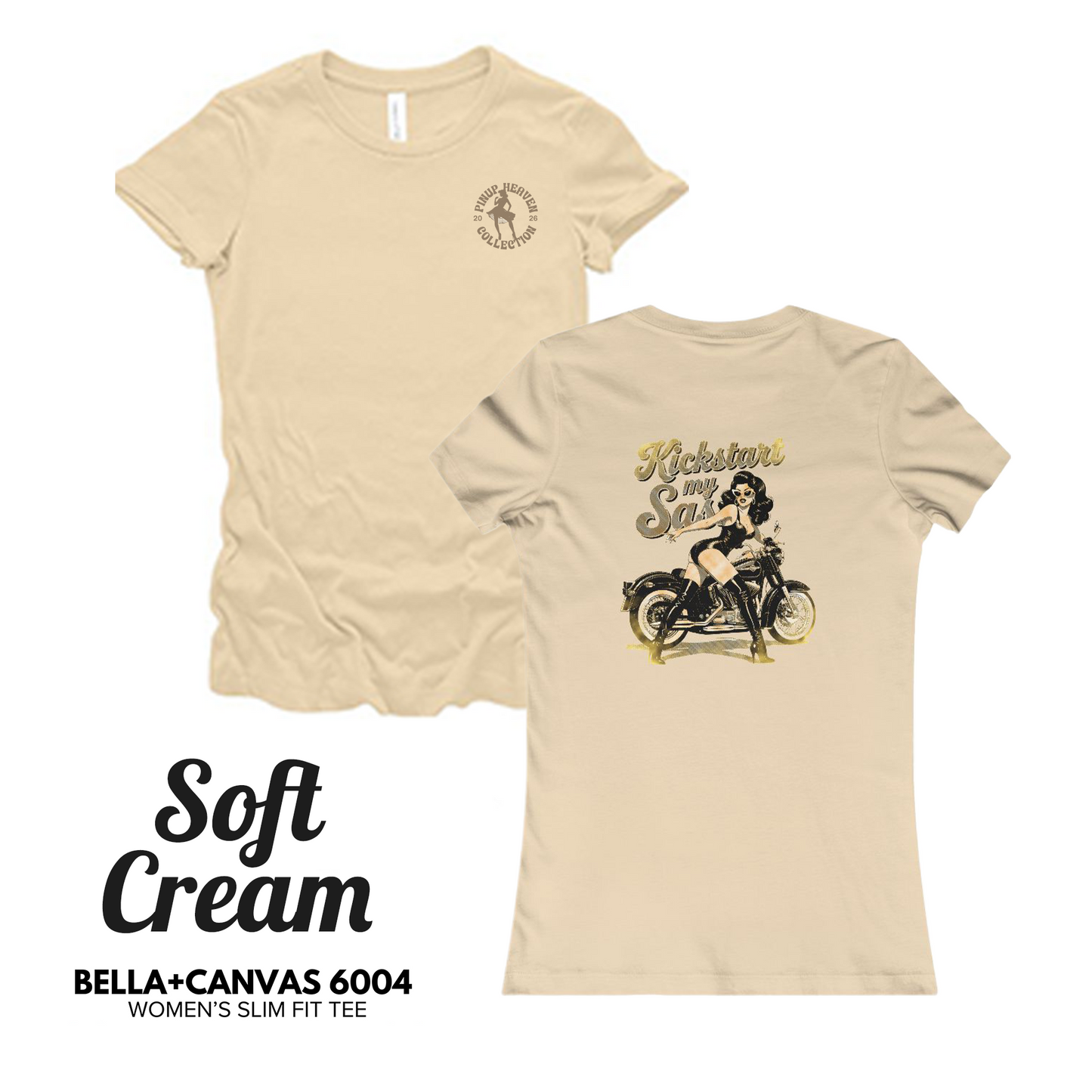 Premium Bella Canvas Women's Tee – "Kickstart My Sass" Vintage Graphic Biker Apparel, Motorcycle Tee, Perfect Gift for Her, Slim Fit Shirt, Trendy Graphic Tee