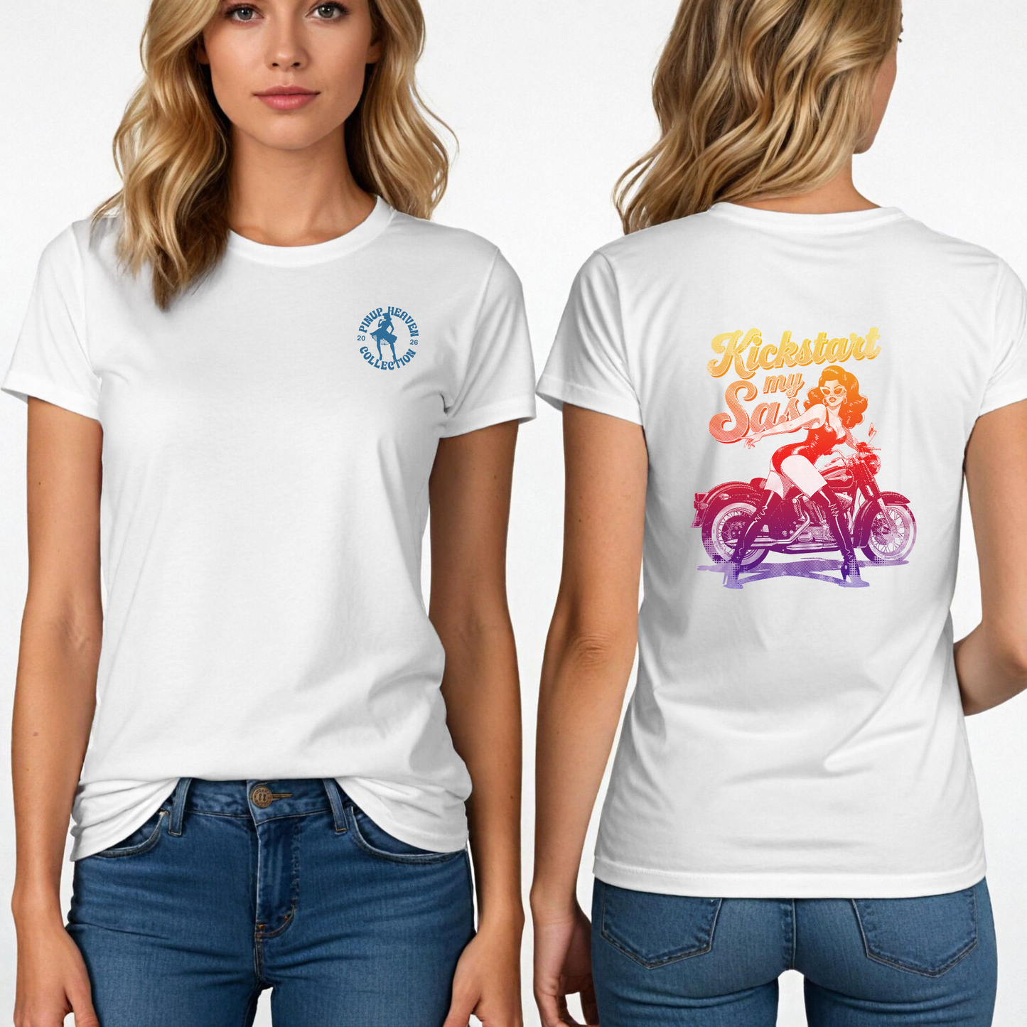 Premium Bella Canvas Women's Tee – "Kickstart My Sass" Vintage Graphic Biker Apparel, Motorcycle Tee, Perfect Gift for Her, Slim Fit Shirt, Trendy Graphic Tee