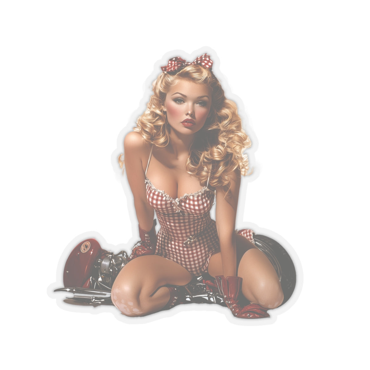 Gingham Rebel Kiss-Cut Stickers, Vintage Style Stickers for Laptops, Water Bottles, Gifts for Her, Car Decal, Pin-Up Girl Art