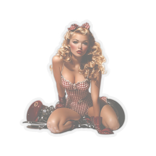 Gingham Rebel Kiss-Cut Stickers, Vintage Style Stickers for Laptops, Water Bottles, Gifts for Her, Car Decal, Pin-Up Girl Art