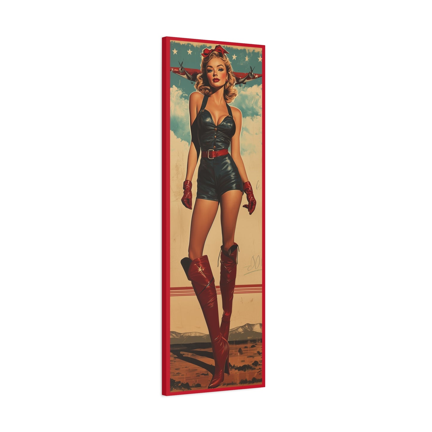 Vintage Pin-Up Art Canvas Wall Art "Wings of Valor" Patriotic WWII Aviation Wall Art, Retro Military Decor, Man Cave Decor USA Home Decor