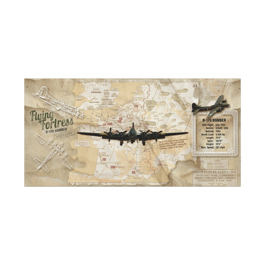 Vintage Aviation Wall Decor, Retro WWII Canvas "B-17 Bomber Aircraft" USA Decor, Veteran Pilot Gifts, Patriotic Print, Man Cave Decor