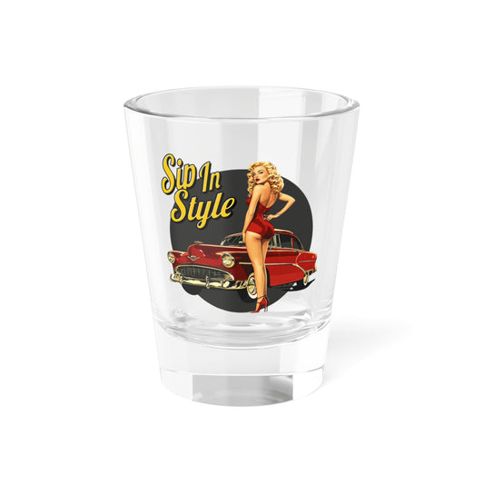 Classic Car Shot Glass, Retro Barware, Gift for Vintage Collector, Vintage PinUp Girl Art, Classic Car Lovers, Bachelor Party Gift, Fathers Day Gift