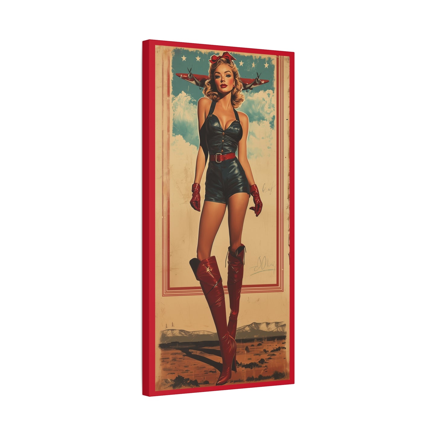 Vintage Pin-Up Art Canvas Wall Art "Wings of Valor" Patriotic WWII Aviation Wall Art, Retro Military Decor, Man Cave Decor USA Home Decor