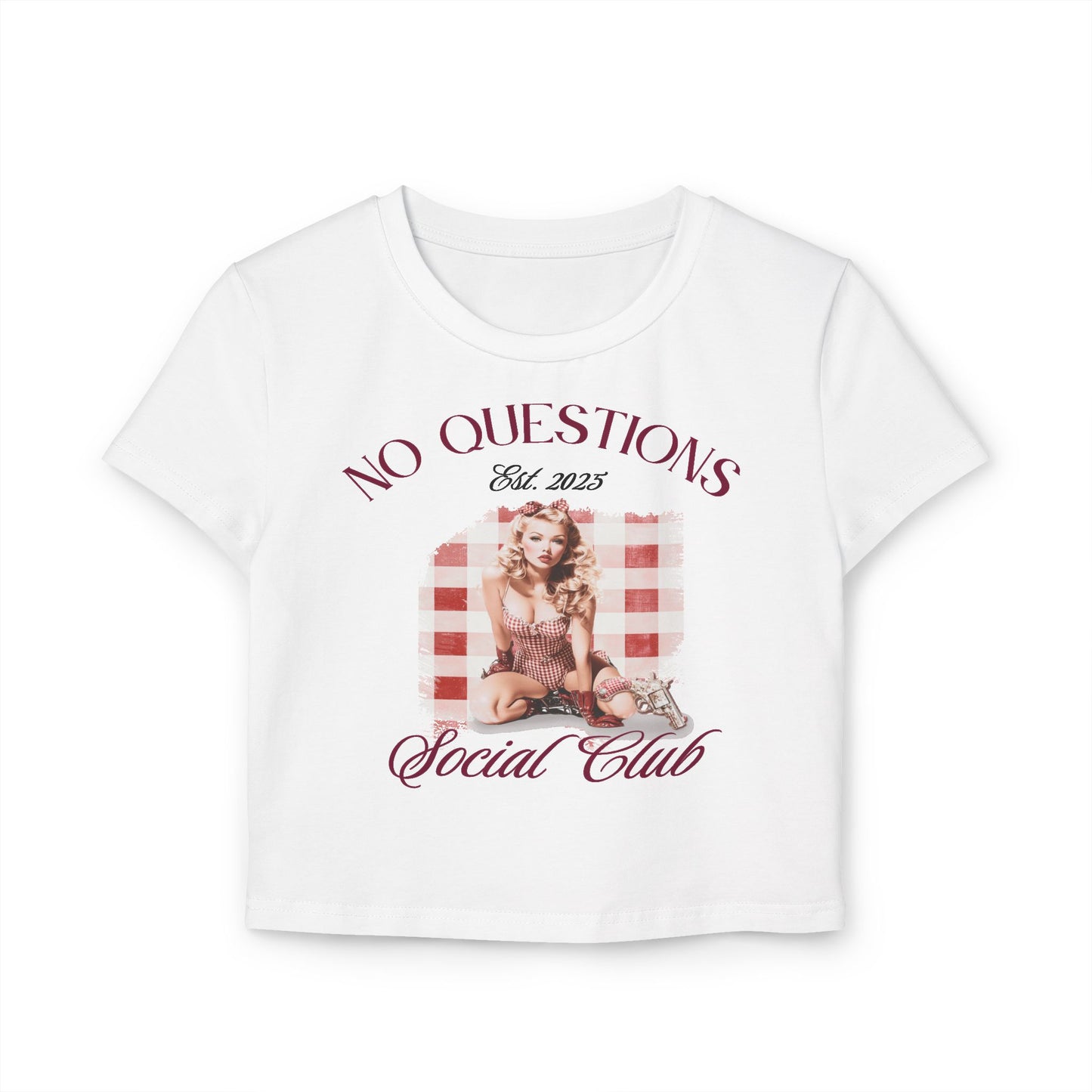 No Questions Social Club, Going Out Tops for Women, Graphic Tees for Women Y2k Tops, Crop Tops for Women, Womens Baby Tees