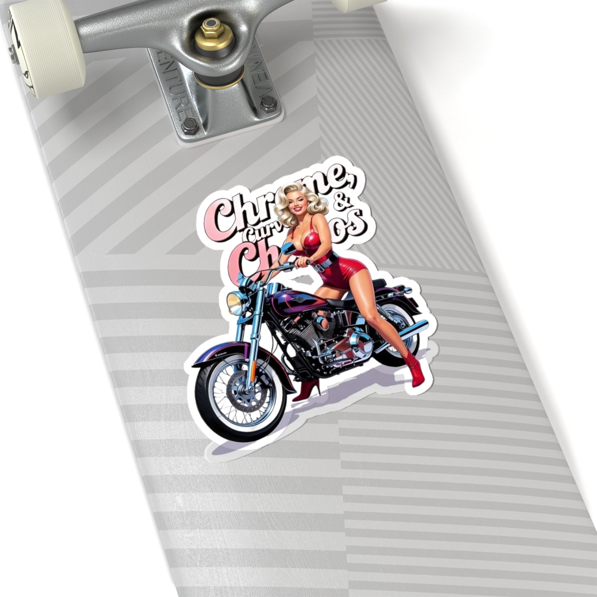 Customizable Biker Babe Sticker, Chrome Curves Chaos Vintage PinUp Decal, Motorcycle Lovers Gift, Bike, Helmet, Cooler, Garage, Laptop, Cup