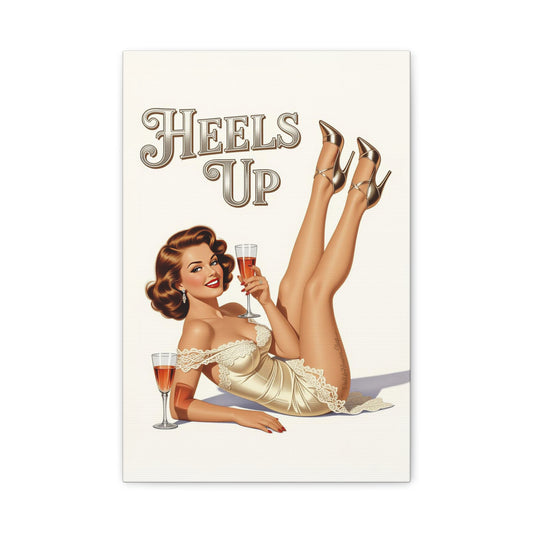Vintage Pin Up Canvas Wall Art Heels Up, Retro Glam Champagne Pin Up, Classic 1950s Style Wall Decor, Pin Up Heaven Collection