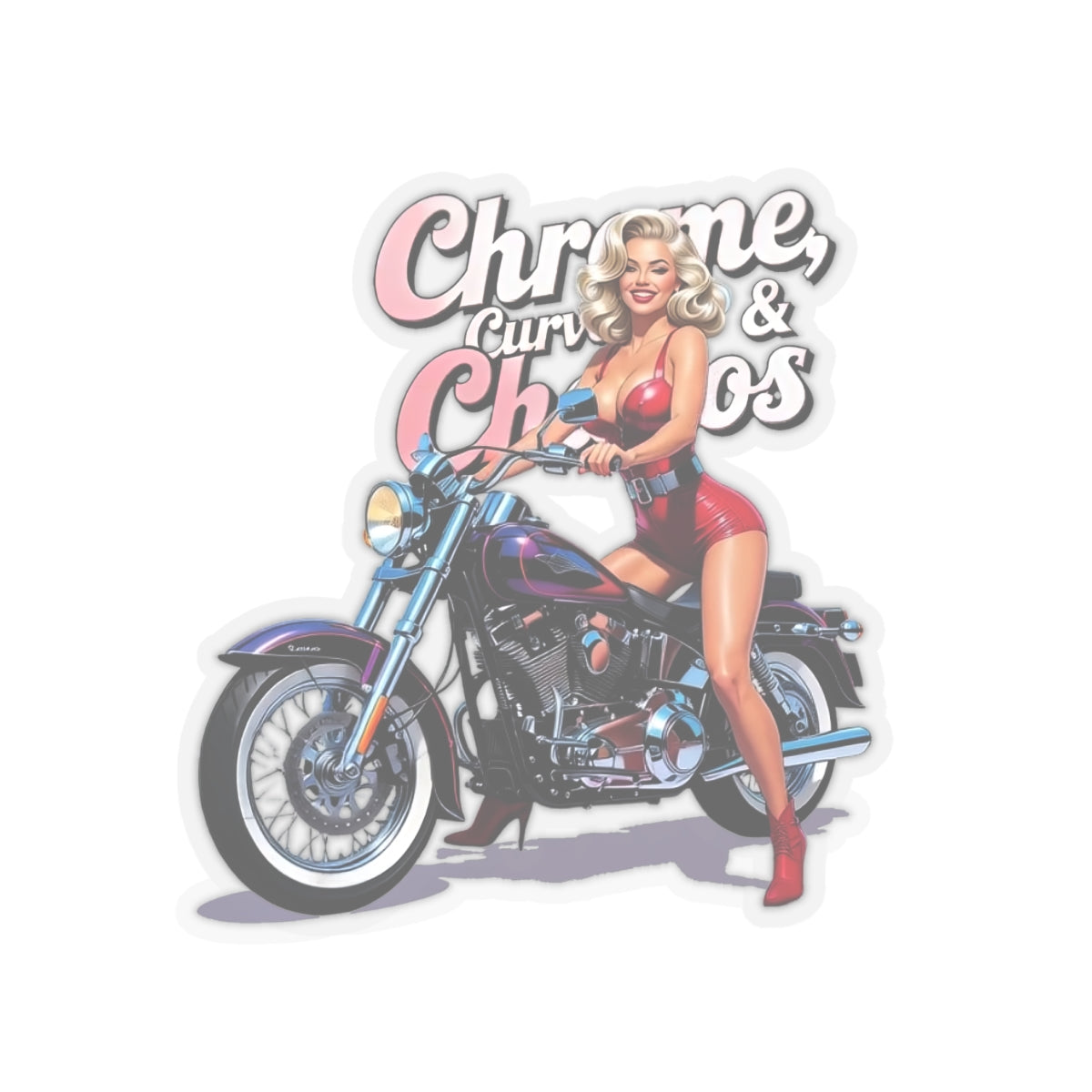 Customizable Biker Babe Sticker, Chrome Curves Chaos Vintage PinUp Decal, Motorcycle Lovers Gift, Bike, Helmet, Cooler, Garage, Laptop, Cup