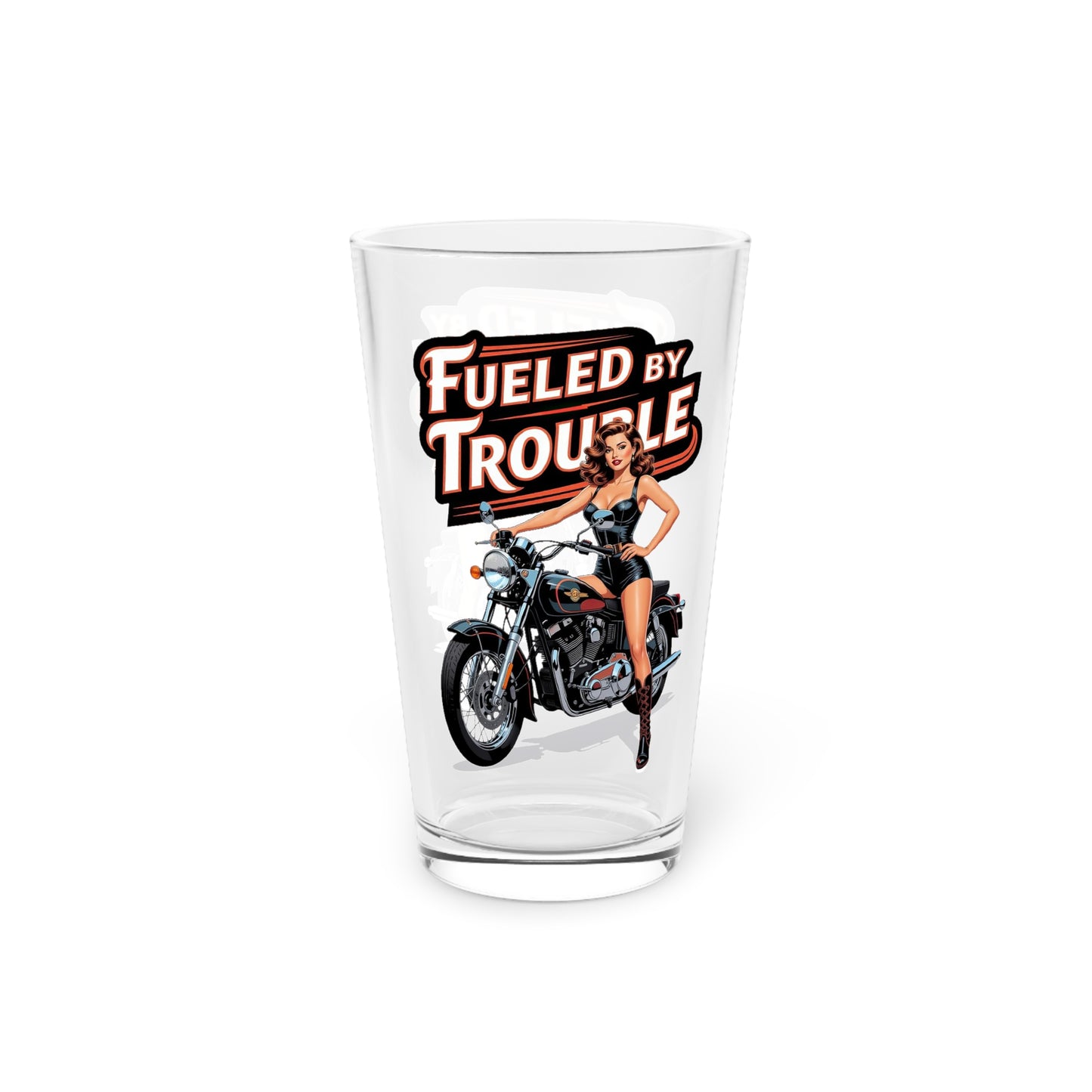 Fueled by Trouble Biker Babe Pint Glass | Retro Pin-Up Barware, Pin-Up Heaven Shop 2026 Limited Edition
