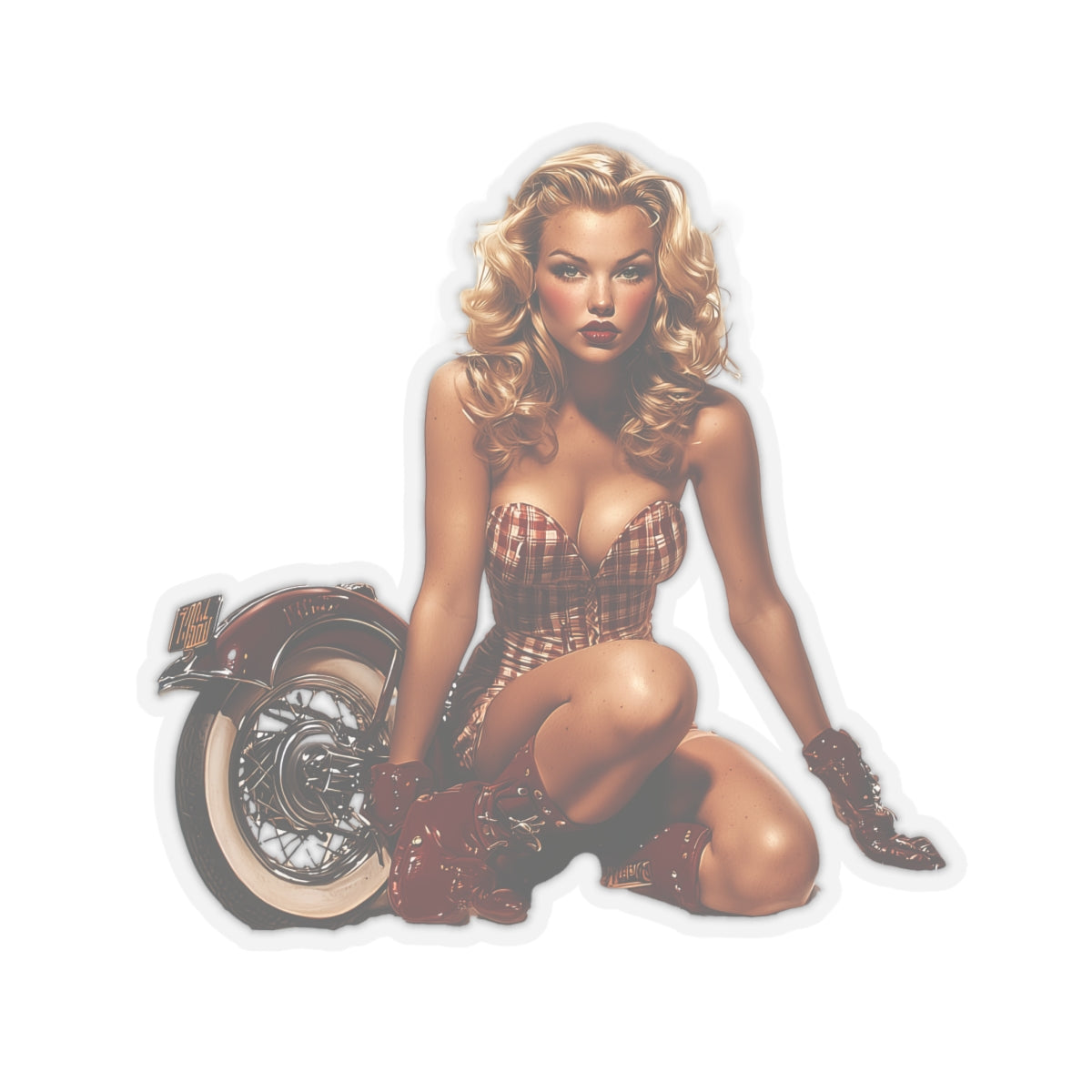 Cruisin' Cutie Retro Pin-Up Glam Stickers, Roadside Rose, Vintage Motorcycle Pin-Up Girl, Laptop Stickers, Water Bottle Decal