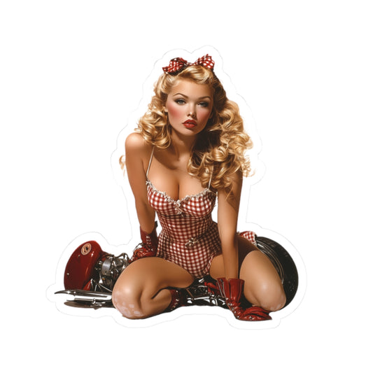 Gingham Rebel Kiss-Cut Stickers, Vintage Style Stickers for Laptops, Water Bottles, Gifts for Her, Car Decal, Pin-Up Girl Art