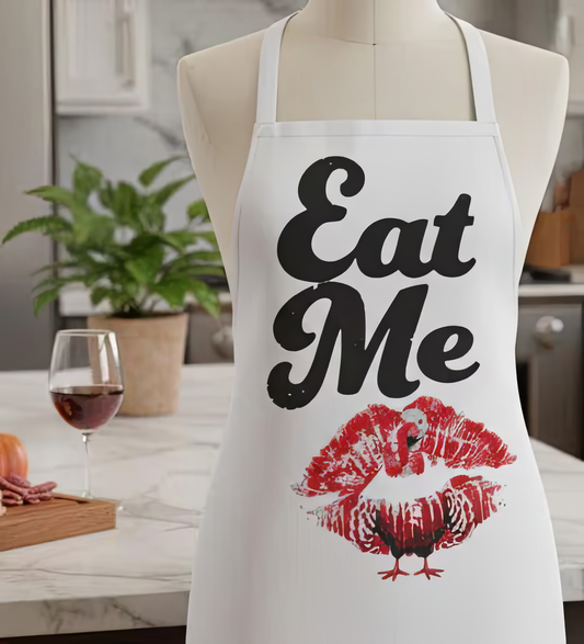 "Eat Me" Turkey Kiss Retro Apron – Funny Thanksgiving Pinup Kitchen Style