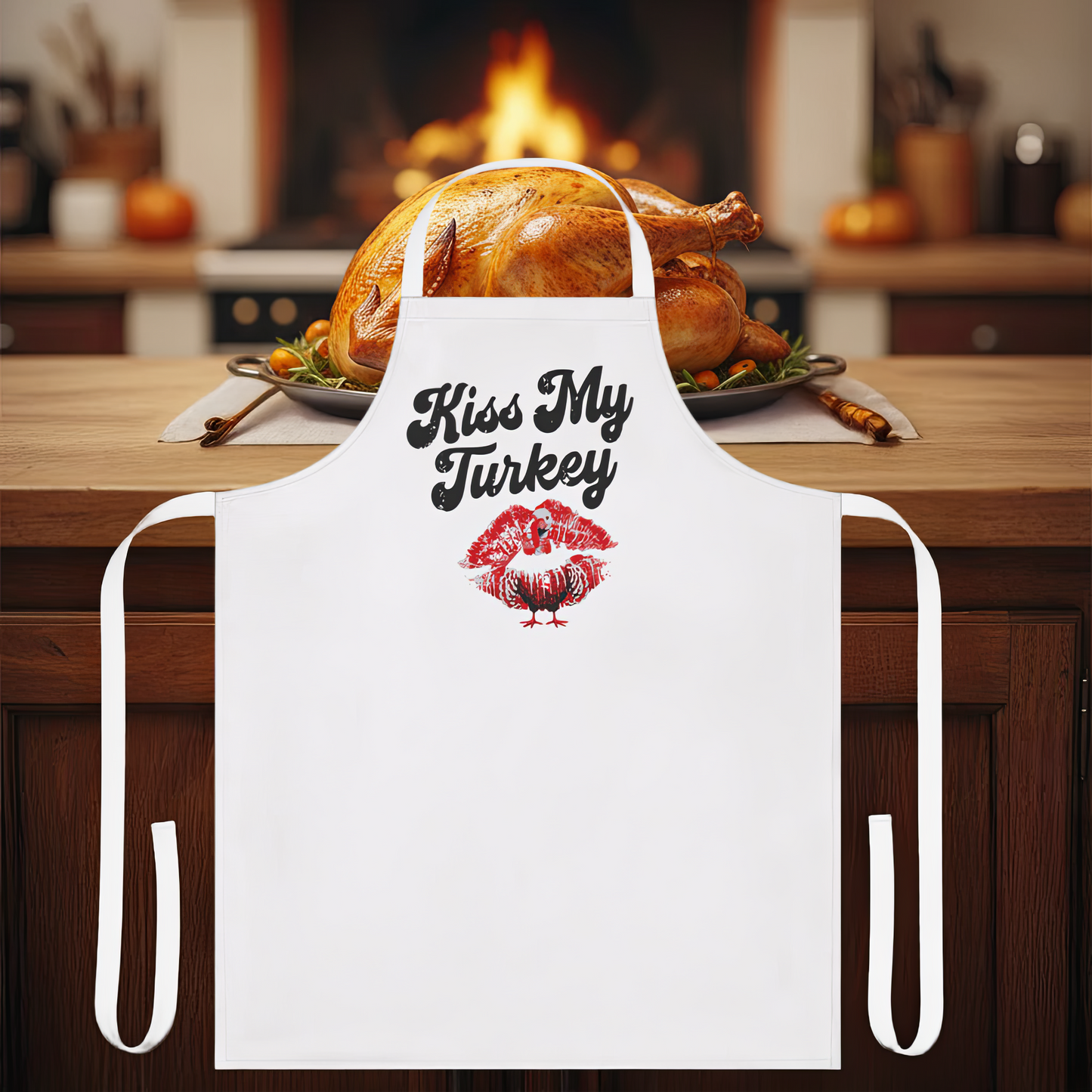 "Kiss My Turkey" Retro Apron – Funny Thanksgiving Pinup Kitchen Style
