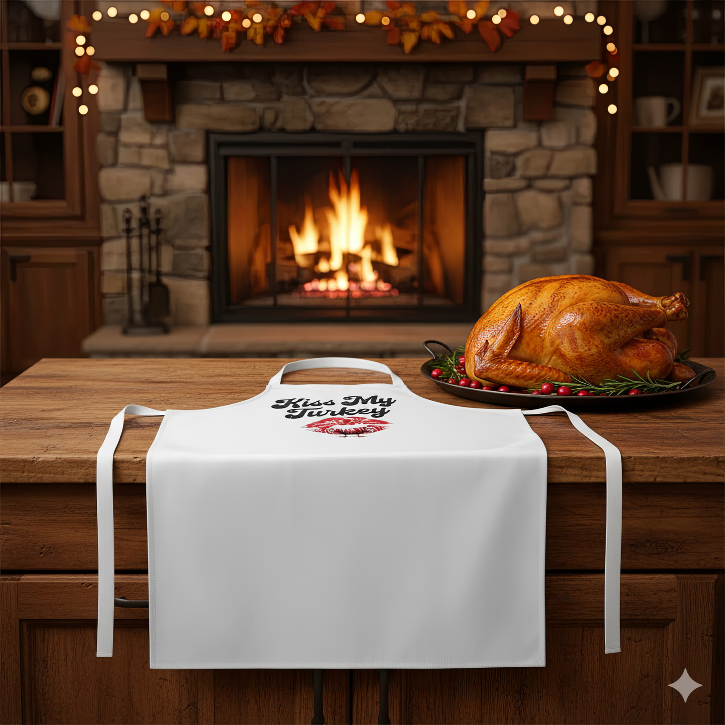 "Kiss My Turkey" Retro Apron – Funny Thanksgiving Pinup Kitchen Style