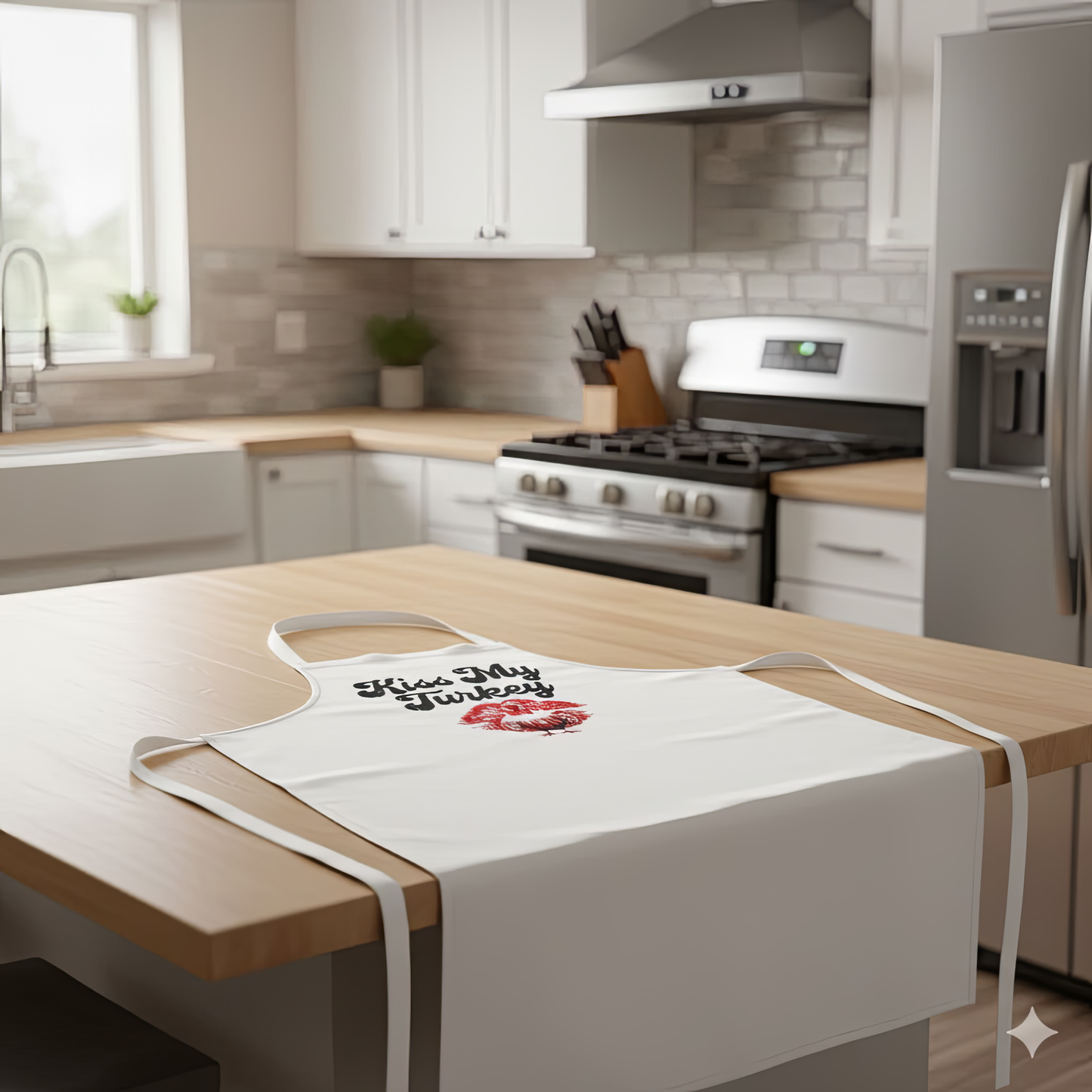 "Kiss My Turkey" Retro Apron – Funny Thanksgiving Pinup Kitchen Style