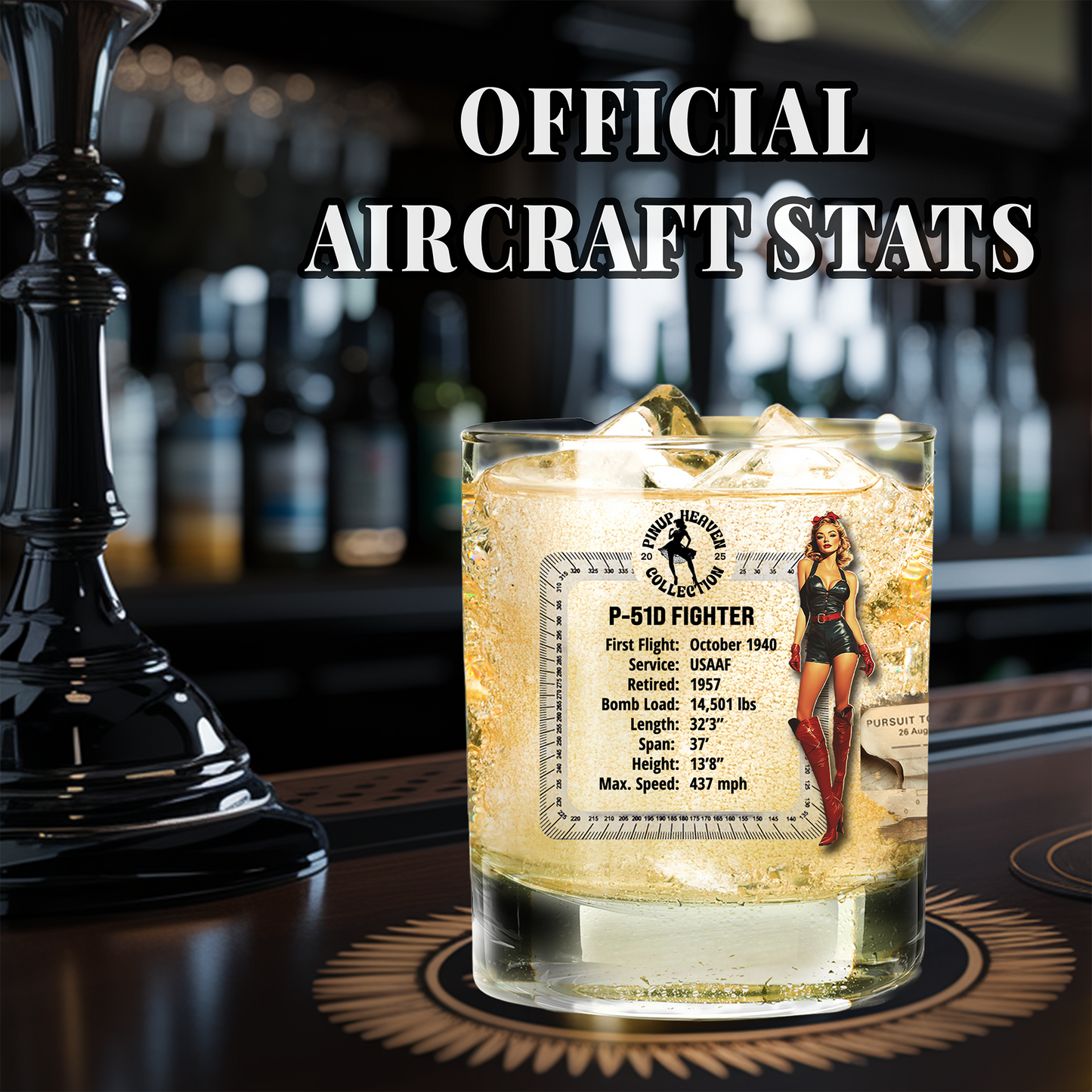 Whiskey Glass, Vintage WWII B-17 Bomber Aviation Gift, Bourbon Old Fashion, Man Cave, Military Veteran Pilot Retirement Gift for Him 10oz