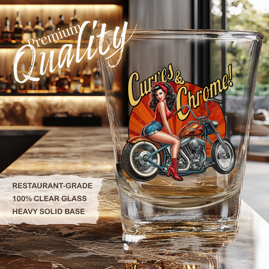 Biker Shot Glass, Retro Barware, Gifts for Riders, Vintage Biker PinUp Girl Art, Motorcycle Lovers, Bachelor Party Favors, Fathers Day Gift