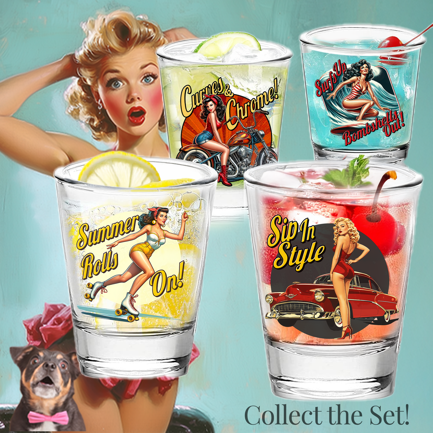 Roller Skater Shot Glass, Retro Barware, Gift for Roller Skater, Vintage PinUp Girl Art, Tequila Shot Glass, Bachelor Party Gift, Fathers Day Gift