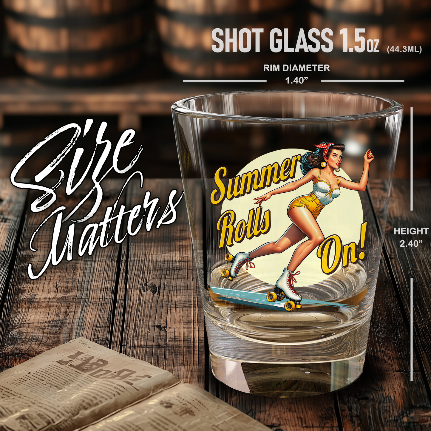 Roller Skater Shot Glass, Retro Barware, Gift for Roller Skater, Vintage PinUp Girl Art, Tequila Shot Glass, Bachelor Party Gift, Fathers Day Gift